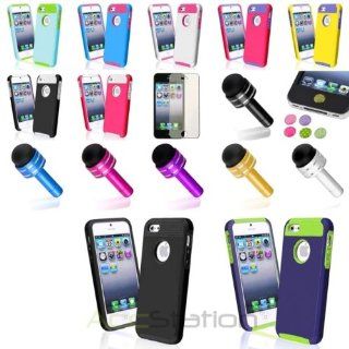 Color Hybrid Rubber Combo Hard Case+Cap Pen+Colorful SP+Sticker For iPhone 5 5S: Cell Phones & Accessories