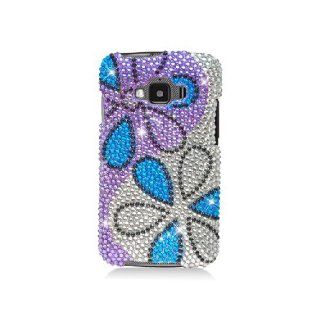 Samsung Rugby Smart i847 SGH I847 Bling Gem Jeweled Jewel Crystal Diamond Purple Silver Flowers Cover Case: Cell Phones & Accessories