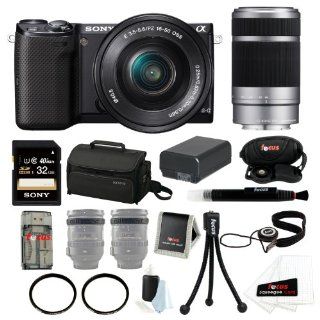 Sony Alpha NEX 5T NEX 5TL/B Camera with 16 50mm Lens Bundle + Sony SEL55210 55 210mm F4.5 6.3 Telephoto Lens + Sony 32GB SD Card + Sony Large Case + Additonal Battery for NP FW50 + Tiffen 40.5mm and 49mm UV Protector Filters + Accessory Kit : Compact Syste