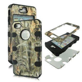 2D Hybrid 3 in 1 Camo Grass Realtree Iphone 4, 4S High Impact Shock Defender Plastic Outside with Soft Silicone Inside Drop Defender Snap on Cover Case Cell Phones & Accessories