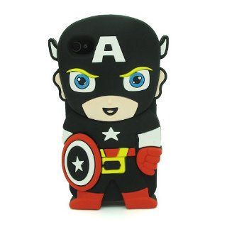 BYG Black 3D Captain America Pattern Soft Silicone Case Cover For iPhone 4 4s/4g + Gift 1pcs Phone Radiation Protection Sticker: Cell Phones & Accessories