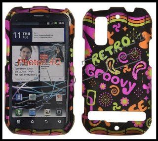 Motorola MB855 Photon Snap on Hard Shell Cover Case with Words "Peace, Groovy, Retro" Design + Clear Screen Protector Cell Phones & Accessories