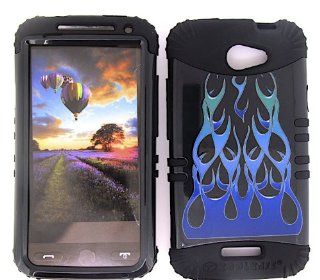 3 IN 1 HYBRID SILICONE COVER FOR HTC ONE X HARD CASE SOFT BLACK RUBBER SKIN WILD FLAME BK TP876 S720E KOOL KASE ROCKER CELL PHONE ACCESSORY EXCLUSIVE BY MANDMWIRELESS Cell Phones & Accessories