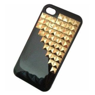 Black Fashionable Punk Style Pyramid Studded Cell phone Protective Case for iphone 5 Mobile Case Cover with Gold Studs and Spikes Decoration Cell Phones & Accessories