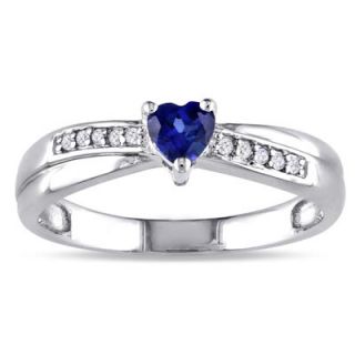 Lab Created Heart Shaped Sapphire and Diamond Accent Promise Ring in
