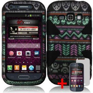 SAMSUNG GALAXY RING M840 PREVAIL 2 ELEGANT AZTEC DESIGN BLACK STAR HYBRID COVER HARD GEL CASE + SCREEN PROTECTOR from [ACCESSORY ARENA]: Cell Phones & Accessories
