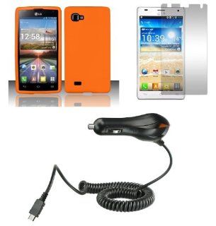 LG Optimus 4X HD P880 Combo   Orange Silicone Gel Cover + Atom LED Keychain Light + Screen Protector + Micro USB Car Charger Cell Phones & Accessories