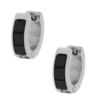 Stainless Steel Silver White Gold Tone Black Crystals CZ Polished Womens Girls Hoop Huggie Earrings: Jewelry