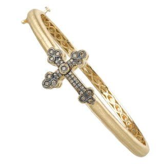 14k Gold & Cognac Diamond Cross Hinged Bangle Bracelet (0.33ctw): Veneto Collection: Jewelry