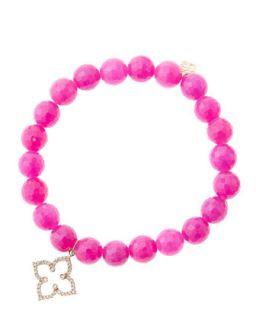 8mm Faceted Fuchsia Agate Beaded Bracelet with 14k Rose Gold/Diamond Moroccan