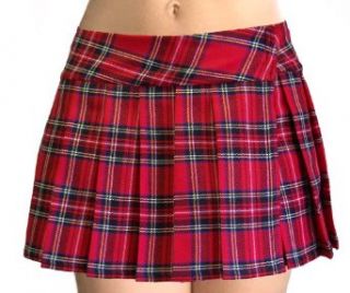 Red Schoolgirl Tartan Plaid Pleated Mini Skirt Stewart: Clothing