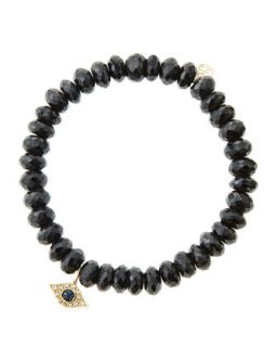 8mm Faceted Black Spinel Beaded Bracelet with 14k Yellow Gold/Diamond Small