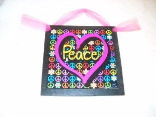 Peace in Pink Heart with Flowers Sign Wooden Wall Art Teen Girls Bedroom Decor   Peace Sign Room Decor