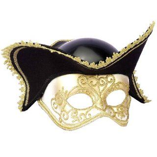 Venetian Mask   Gold/White Mask with Hat: Toys & Games