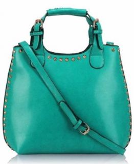 Green Stylish Studded Hobo Ladies Designer Shoulder Handbag with Black Trim (15" x 12") with PreciousBags Dust Bag: Shoes