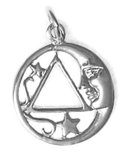 Alcoholics Anonymous AA Symbol Pendant, #888 3, Sterling Silver, Man in the Moon and Stars: Alcoholics Anonymous Jewelry: Jewelry