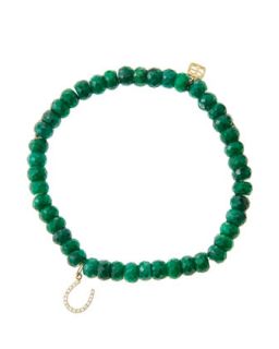 6mm Faceted Emerald Beaded Bracelet with 14k Yellow Gold/Micropave Diamond