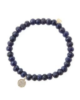 6mm Faceted Sapphire Beaded Bracelet with Mini Yellow Gold Pave Diamond Disc