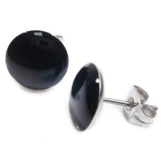 Pair Stainless Steel Plain Black Post Stud Earrings 10mm: Jewelry