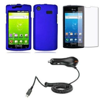 Combo Blue Rubberized Snap On Protector Hard Case + LCD Screen Guard Protector + Car Charger for Samsung Captivate i897 SGH I897 (Galaxy S) AT&T: Cell Phones & Accessories