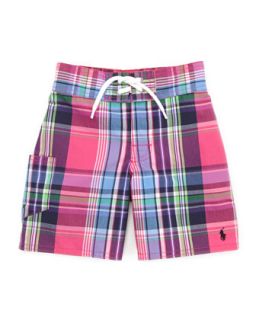 Tulum Plaid Swim Trunks, Pink/Multi, Sizes 4 7   Ralph Lauren Childrenswear