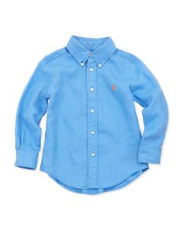 Linen Long Sleeve Blake Shirt, Blue, 4 7   Ralph Lauren Childrenswear
