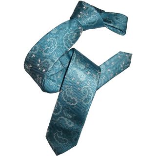 Dmitry Mens Turquoise Italian Silk Patterned Skinny Tie