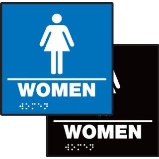 Accuform Signs PAD923BK ADA Braille Tactile Sign, Legend "WOMEN" with Restroom Graphic, 8" Width x 8" Length x 1/8" Thickness, White on Black: Industrial Warning Signs: Industrial & Scientific