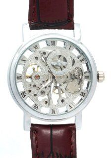 WINNER Unisex Waterproof Silver White Round Dial Stainless Steel Hand Wind Up Skeleton Watches: Watches