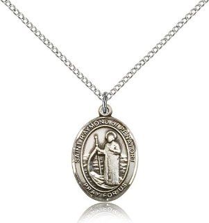 .925 Sterling Silver Saint St. Raymond of Penafort Medal Pendant 3/4 x 1/2 Inches Athletes/Soldiers 8385  Comes with a SS Lite Curb Chain Neckace And a Black velvet Box: Jewelry