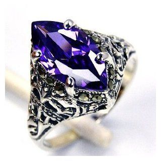Royal Crown Amethyst, Marcasite & .925 Sterling Silver Ring Size 8.5 TheSilver Plaza: Jewelry