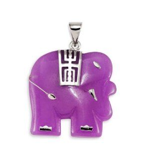 925 Sterling Silver Purple Jade Elephant Luck Pendant: Jewelry