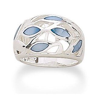 Inlay Blue MOP Leaf Design Ring 925 Sterling Silver Jewelry