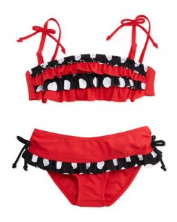Callie Ruffle Polka Dot Two Piece Swimsuit, Red/Black/White, 4 6