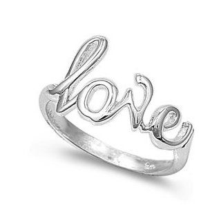 925 Sterling Silver Cursive Love Ring: Right Hand Rings: Jewelry
