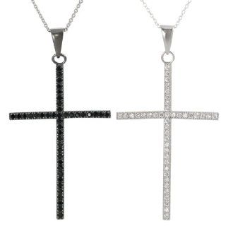 Alexandria Collection Sterling Silver or Rhodium plated Cubic Zirconia Cross Necklace: Jewelry