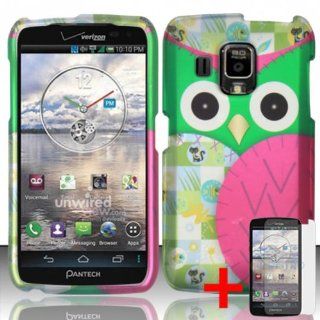 PANTECH PERCEPTION R930L PINK GREEN OWL RUBBERIZED COVER SNAP ON HARD CASE + SCREEN PROTECTOR from [ACCESSORY ARENA]: Cell Phones & Accessories