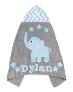 Personalized Big Foot Elephant Hooded Towel, Blue `   Boogie Baby
