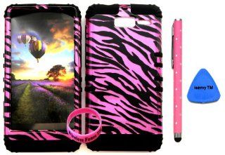 Bumper Case for Motorola Droid Razr M (XT907, 4G LTE, Verizon) Protector Case Black & Pink Zebra Snap on + Black Silicone Hybrid Cover (Stylus Pen, Pry Tool & Wireless Fones' Wristband included): Cell Phones & Accessories
