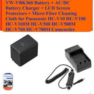 Deluxe Package Includes  Vw vbk360 Replacement Battery + Ac/dc Battery Charger + LCD Screen Protectors + Micro Fiber Cleaning Cloth for Panasonic Hc v10 Hc v100 Hc v100m Hc v500 Hc v500m Hc v700 Hc v700m Camcorder : Camera & Photo