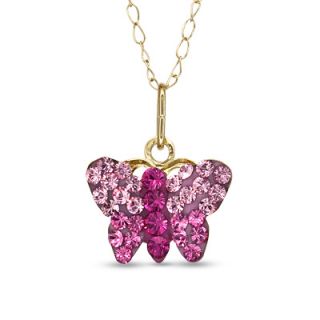 Childs Multi Color Pink Swarovski® Crystal Butterfly Pendant in 14K