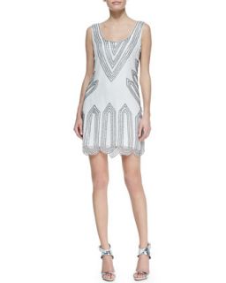 Womens Sleeveless Scoop Neck Beaded Point Cocktail Dress, White   Phoebe by