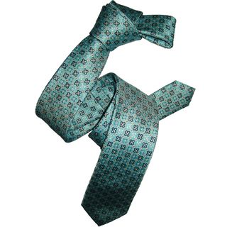 Dmitry Mens Turquoise Italian Silk Patterned Skinny Tie