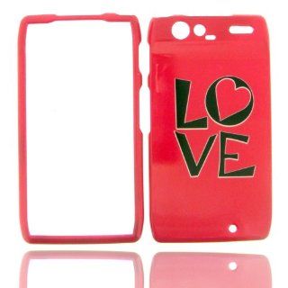 Motorola Droid RAZR XT912 XT 912 Hot Pink with Black LOVE Heart Design Snap On Hard Protective Cover Cell Phone Case: Cell Phones & Accessories