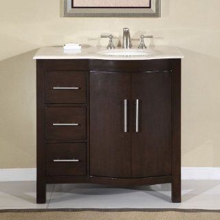 36" Single Sink Crema Marfil Marble Top Bathroom Vanity Cabinet Lavatory Furniture 912CM R   Bathroom Vanity Cabinet And Sink  