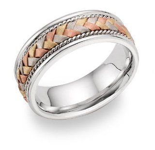 14K Tri Color Gold Braided Wedding Band Ring: Jewelry