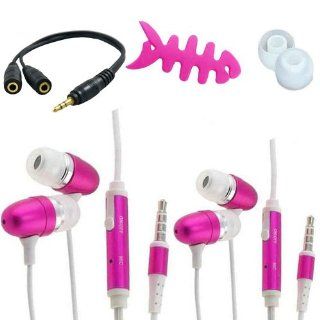 5 in Combo Kit  Earphones For iPhone/Galaxy S3/S4 3.5mm Connector With Earbuds Y Splitter Fishbone Pink: Cell Phones & Accessories