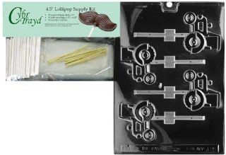 Cybrtrayd 45StK50 J035 Tractor Lolly Chocolate Candy Mold with Lollipop Supply Kit, Includes 50 4.5 Inch Lollipop Sticks, 50 Cello Bags and 50 Metallic Twist Ties: Candy Making Molds: Kitchen & Dining