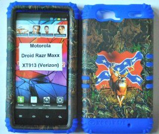 2 in 1 Hybrid Case Protector for Motorola Droid RAZR MAXX XT913 Phone Hard Cover Faceplate Snap On Blue Silicone + Rebel Deer Camo: Cell Phones & Accessories