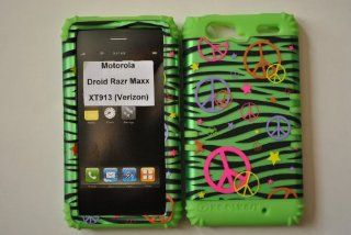 VERIZON MOTOROLA DROID RAZR MAXX XT913 LIME GREEN ZEBRA/PEACE SIGN CASE: Cell Phones & Accessories